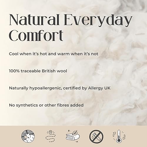 Miniatura 5 de WOOLROOM - Lana extra para almohadas lavables - Relleno de lana británica de lujo - Relleno de almohada alternativo de plumas y plumón que regula la