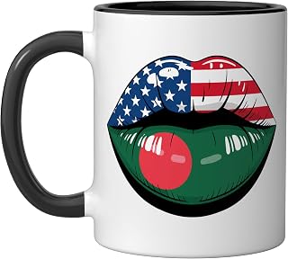 Lips Half American Roots Bangladeshi Bangladesh USA America Ceramic Mug, Black/White