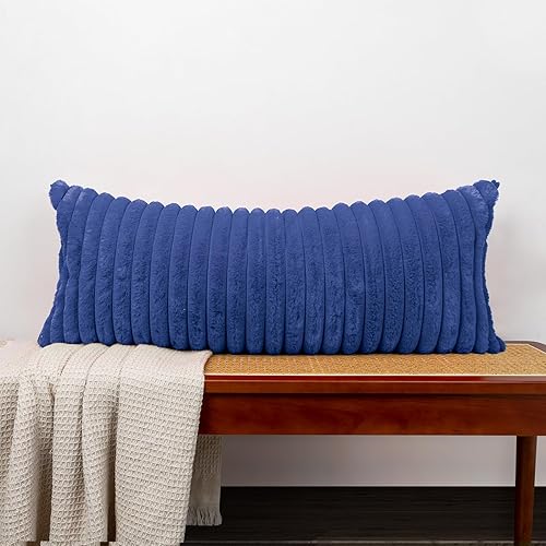 Miniatura 7 de Fundas de almohada lumbar de piel sintética de 14 x 36 pulgadas, color blanco crema, suave, decorativa, funda de almohada lumbar, lujosa funda de