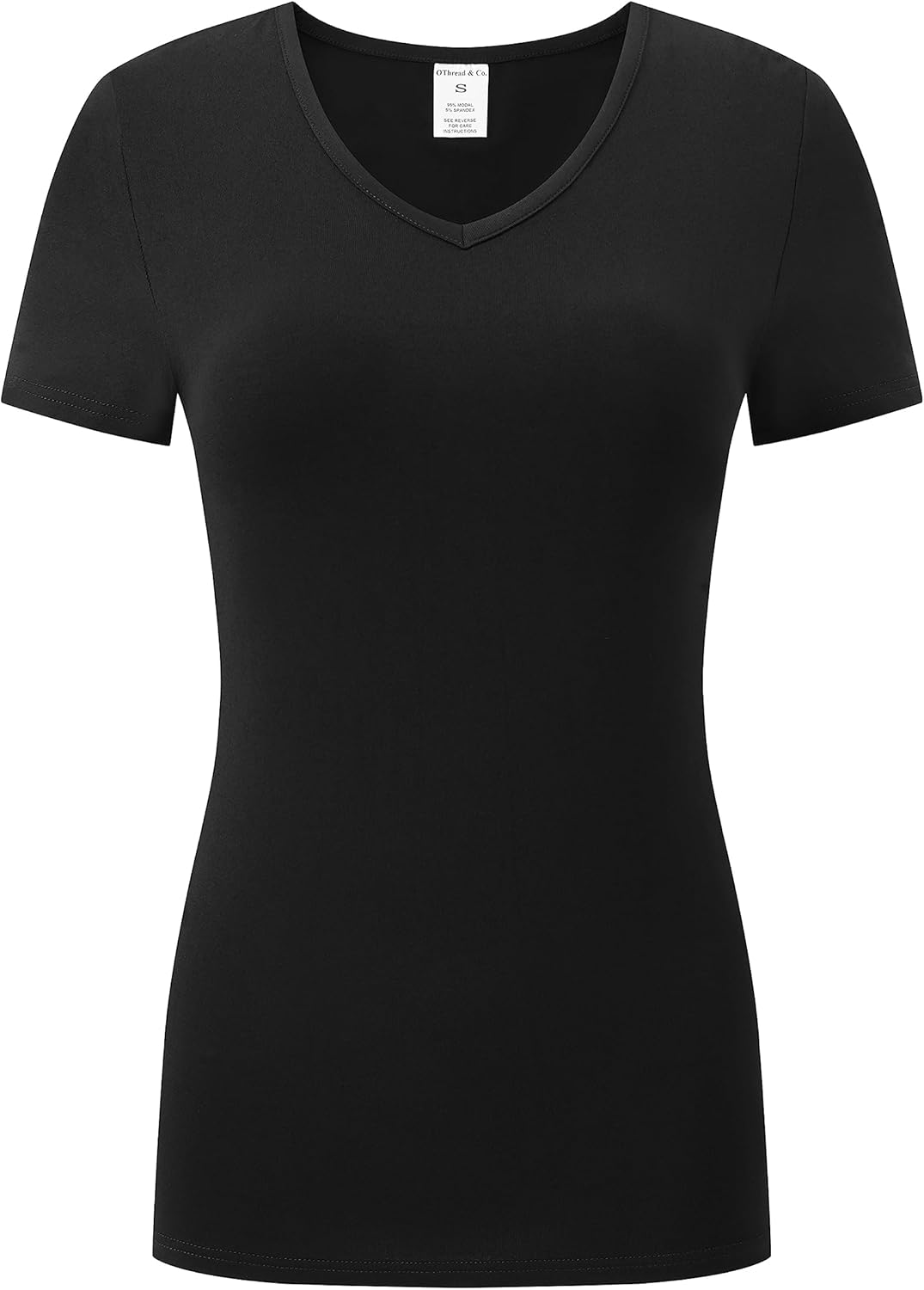 OThread & Co. Women's Short Sleeve T-Shirt Comfy V-Neck Shirts Basic Stretch Layer