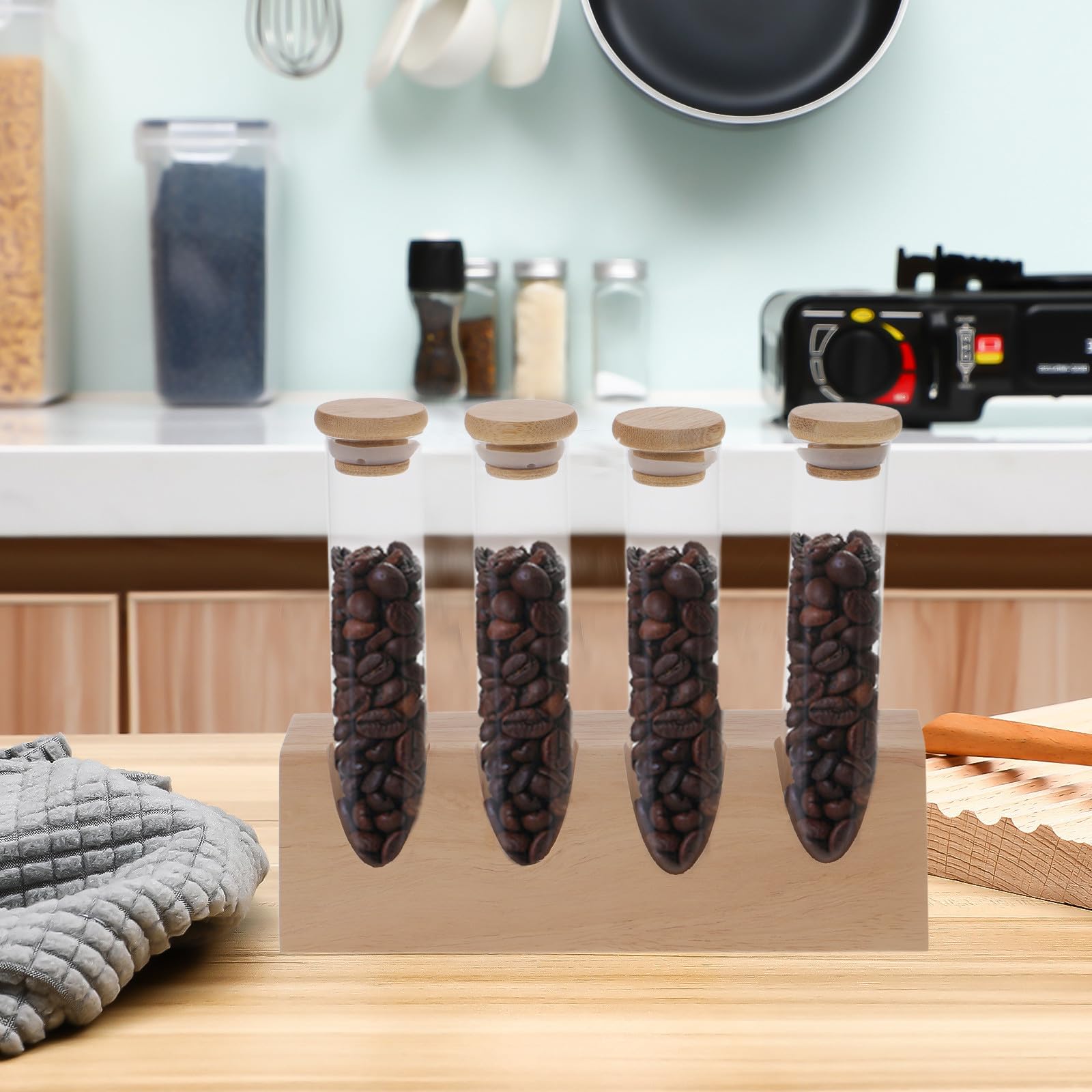 Zerodeko Tubo in Vetro per Caffè 70ml con Supporto in Legno
