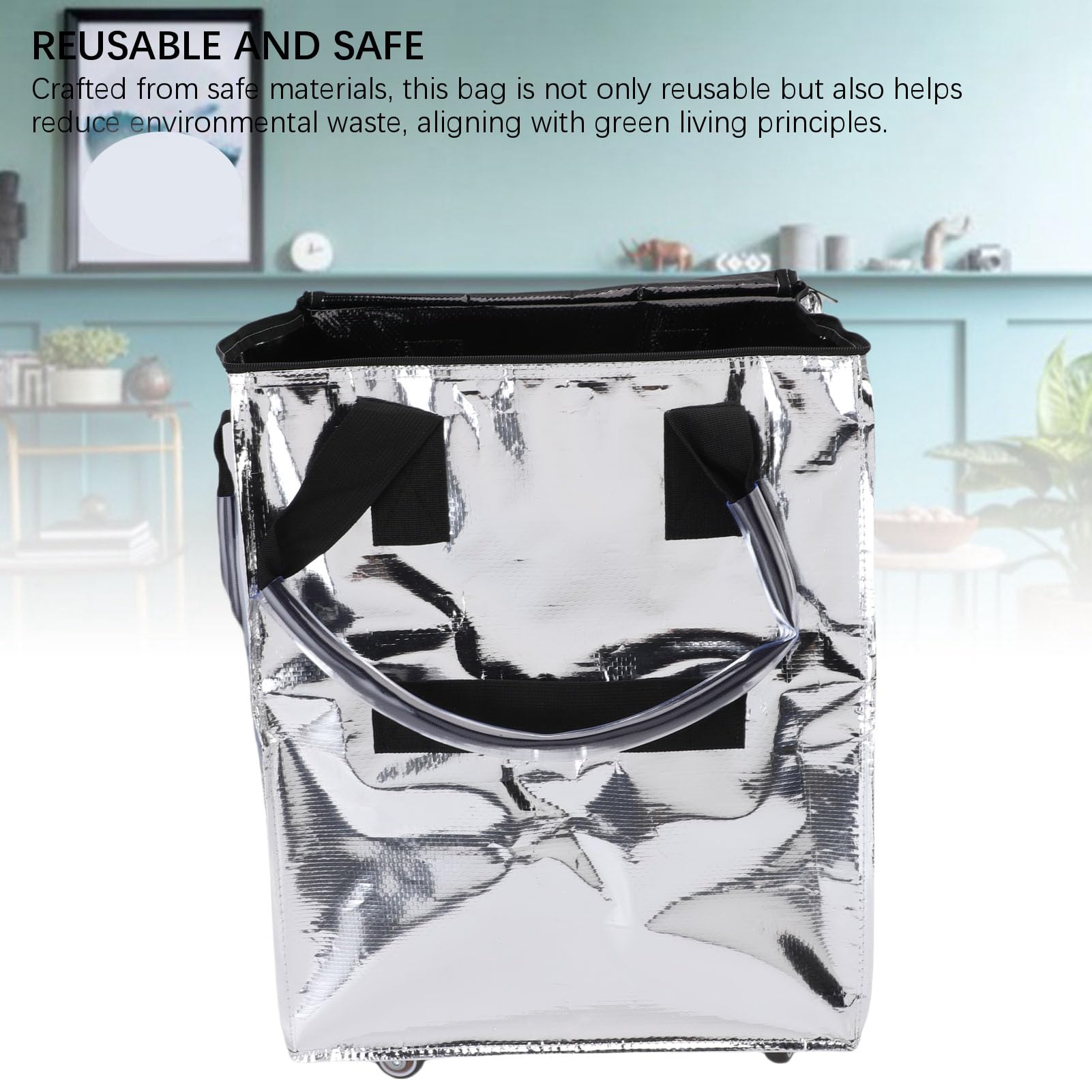 Lebensmittelbeutel auf Rädern, Großkapazität Multifunktional Tragbarer Zusammenklappbarer Einkaufsbeutel mit Rädern, Wasserdichtes Design, für Bequeme Einkäufe (Silber)