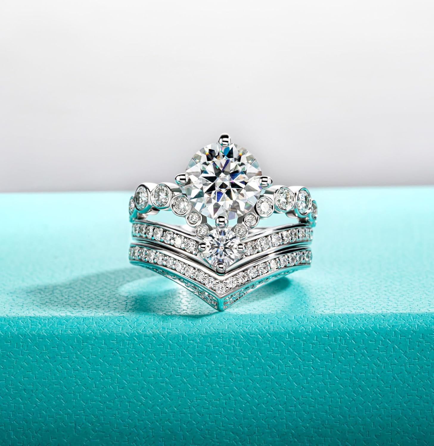 AnuClub Moissanite Engagement Rings 3.55/4.08cttw D Color VVS1 925 Sterling Silver Crown Wedding Promise Wedding Eternity Band Rings for Women with Certificate - Image 8