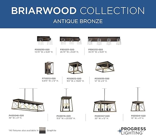 Vista 46 de Progress Lighting Briarwood Collection - Lámpara de tocador de baño de cristal transparente con 3 luces, grafito, color negro