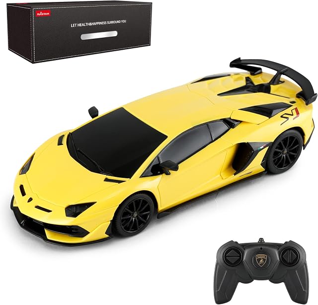 RASTAR Remote Control Car, 1:24 RC Lamborghini Aventador SVJ Toy Car Model Vehicle, Yellow