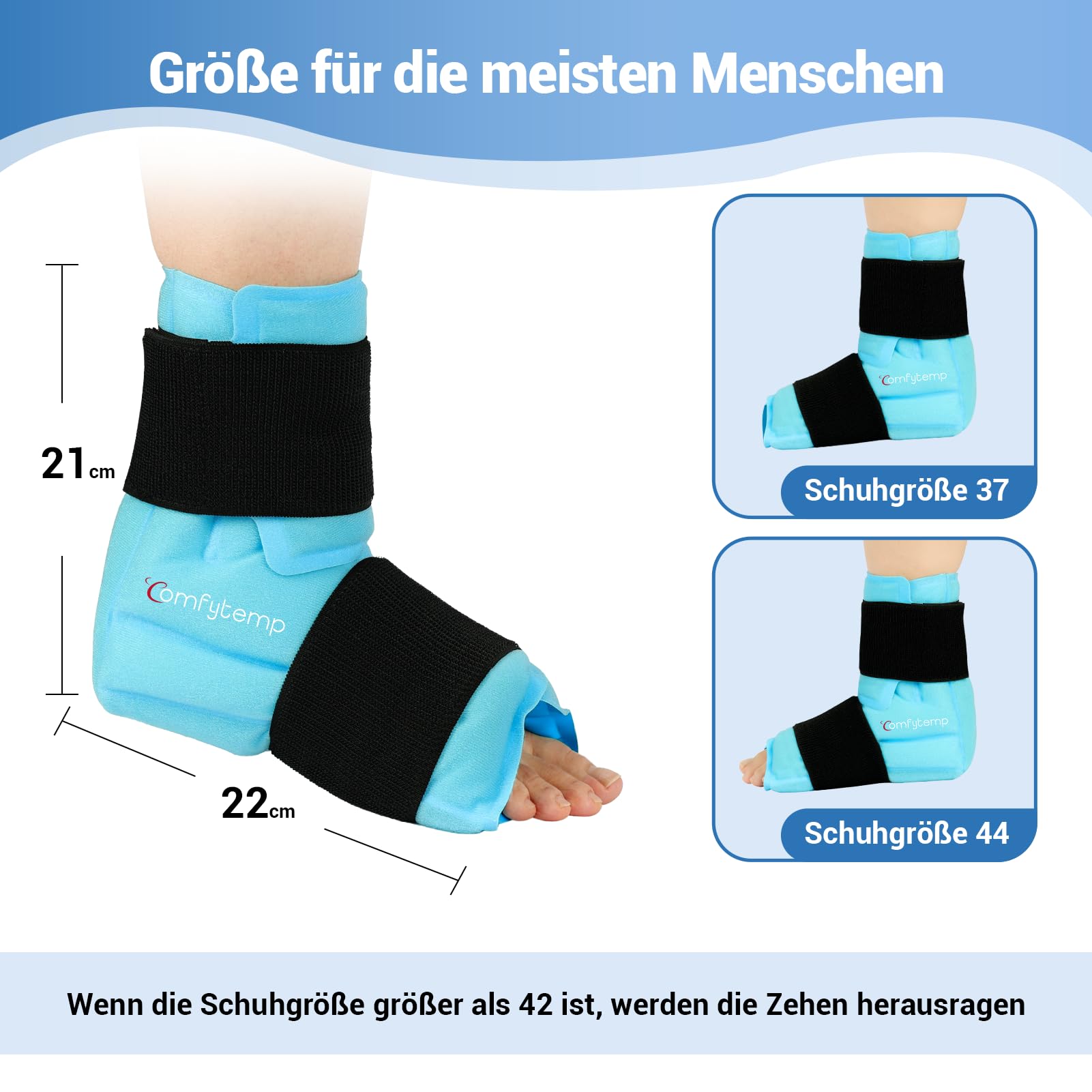 Comfytemp Extra-Größe XL Kühlmanschette Fuß, Kühlbandage Knöchel Fußgelenk für Wasserloses Eisbad nach dem Sport. Wiederverwendbare Groß Kühlpads Gel für Plantarfasziitis（21x22cm,900g）