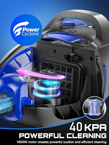 Miniatura 2 de Aspiradora de recipiente, 40 Kpa y 1600 W Cyclon Power sin bolsa, aspiradora para el hogar, taza de polvo grande de 3.7 cuartos de galón, aspiradora