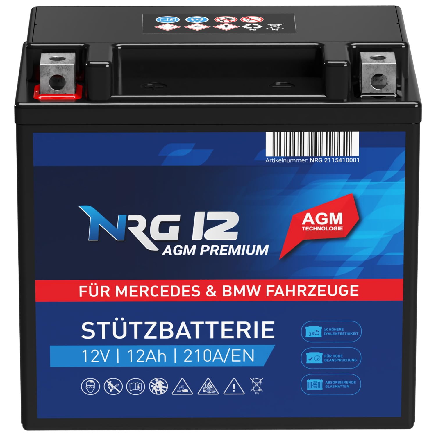 Stützbatterie 12Ah 12V Backup Batterie A2115410001 und 61217586977 AGM Longlife Wartungsfrei EK131 AUX14