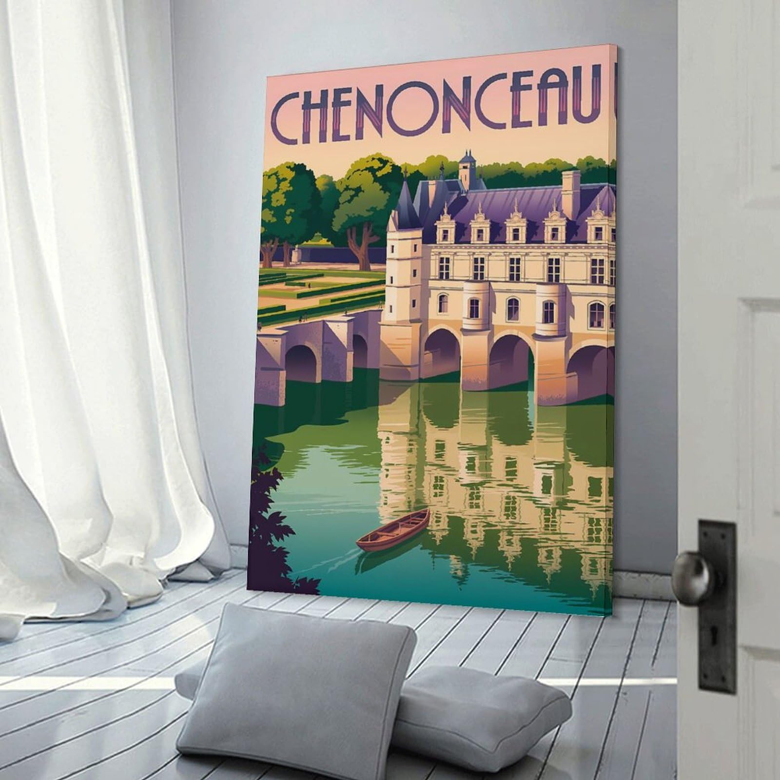 Junmoney Room Decor Wall Art Chenonceau Castle Art, 20x30inch(50x75cm), for Home Office, Desk Area Or Studio, An Interior Accent for Desk Areas