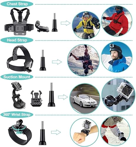 Miniatura 5 de Appolab Kit de accesorios de cámara de acción 61 en 1 para AKASO EK7000 GoPro Hero 10 9 8 7 6 5 4 Hero Session Gopro Max Insta360 Xiaomi Yi DJI