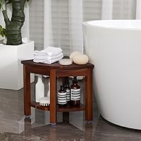 Vista 2 de HouseJoy Banco de ducha de esquina con estante: taburete de ducha de esquina para afeitarse las piernas, reposapiés de baño, banco de baño