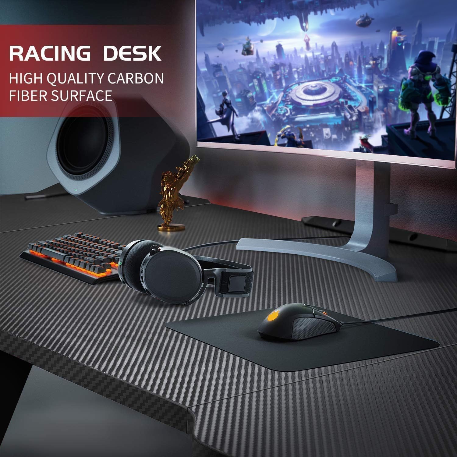 Homall Gaming Tisch 120 x 60 cm, Z-Frame Gamer Schreibtisch mit Kopfhörerhaken & Getränkehalter, Kohlebeschichtung Ergonomischer PC Computertisch, Stabiler Tisch