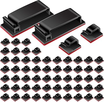 59 Pieces Self-Adhesive Cable Clips Cable Management Holder Electric Wire Organiser Plastic Cable Organiser Clip for Securing Cables Black