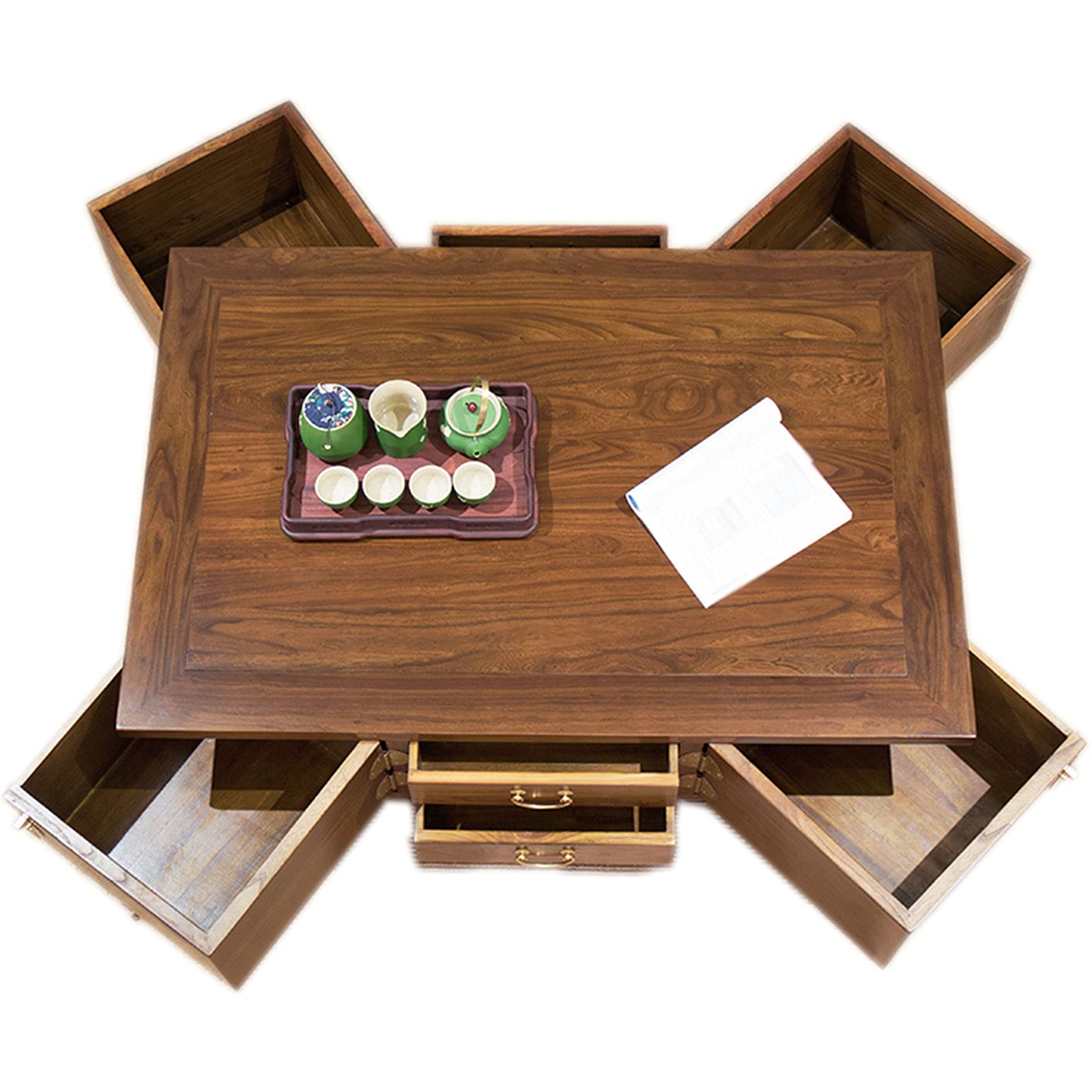 Retro Low Table with 8 Drawers Coffee Table Household Elm Classical Furniture Multifunctional Solid Wood Dining Table Coffee