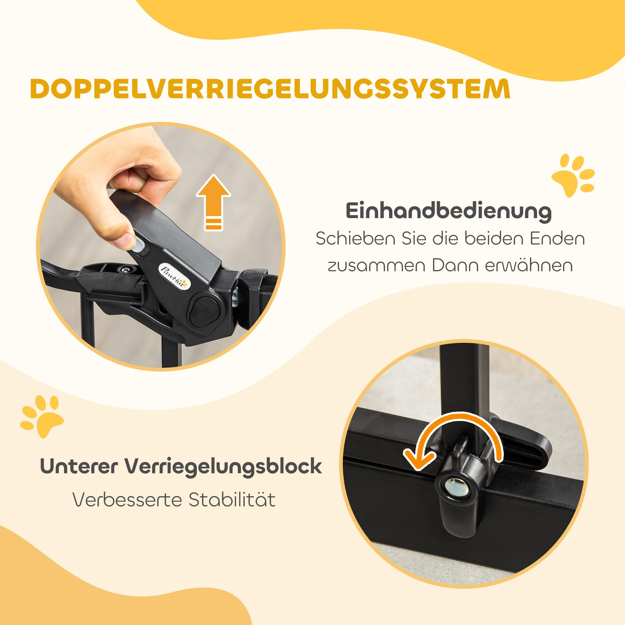 PawHut Protector de Puerta para Perros, Protector de Escalera, 74-80 cm Protector de Puerta para Perros, Protector de Escalera, Puerta de Seguridad, Cierre automático, Acero, Negro