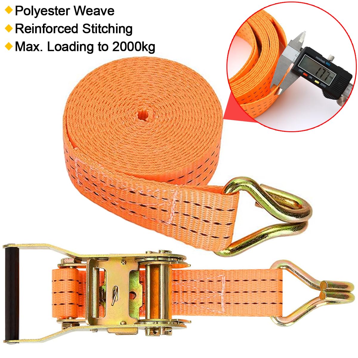 2Pcs Extra Wide Heavy Duty Ratchet Straps: 1.5 Inch (3.8cm) x 6m (20 FT) - Image 4