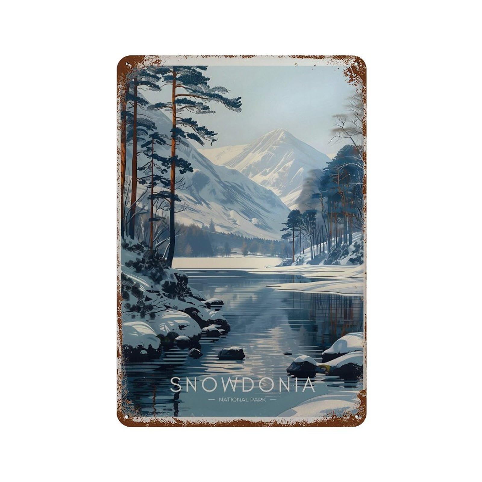 xiaoxiaoshen Snowdonia Winter Landscape Vintage Wales Travel Wall Decor Art Metal Tin Poster Modern Home Decor Art Home Bar Shop Decorations Vintage Sign 30x20cm