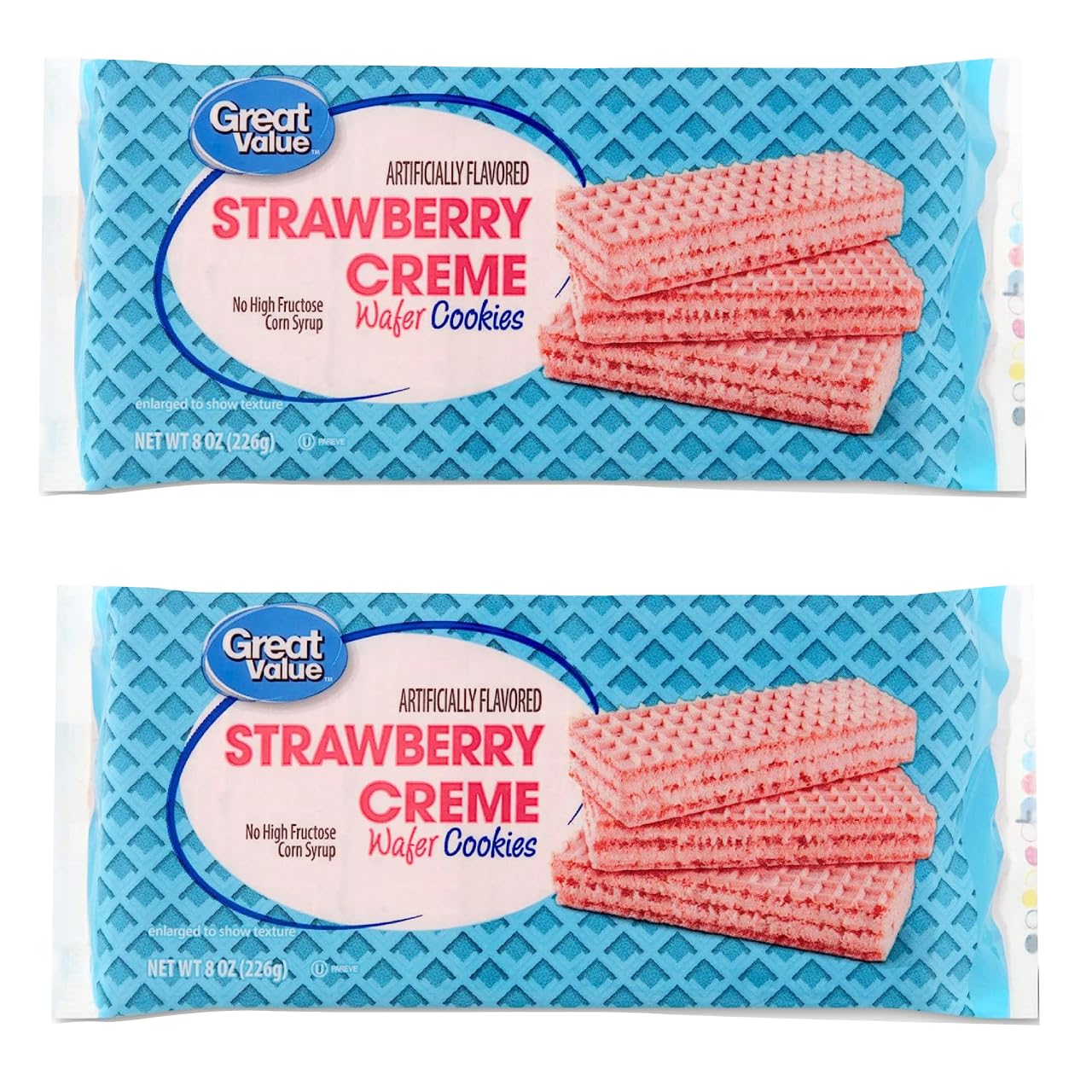 Great Value Creme Wafer Cookies, 8 oz in Monocorn Premium Box (2 Pack Strawberry Creme)
