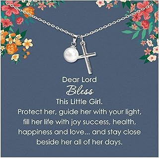 Sterling Silver Cross Necklace for Girls - First Communion, Baptism, Confirmation Gifts for Teenage Girls - Jewelry Gifts with Pearl for Women - Christening Gifts for Girls Catholic Godchild