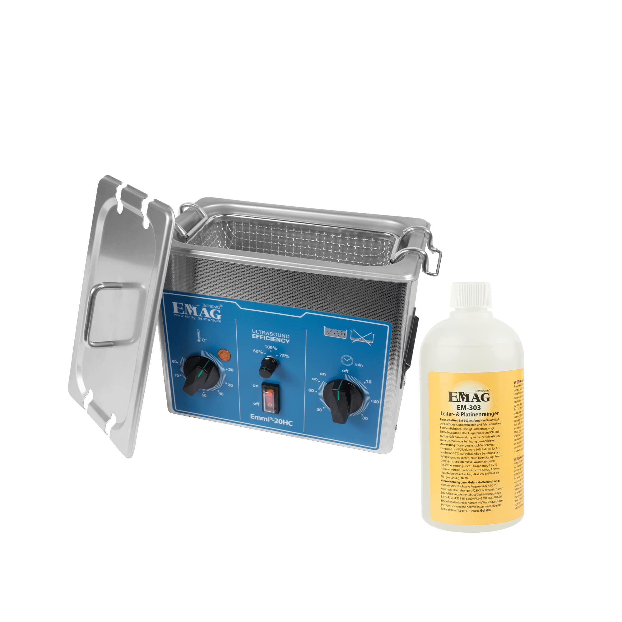 EMAG Ultraschallreiniger Emmi 20HC Platinen-Set I Für Elektrokomponenten & Platinen & auch Schmuck I Ultraschallreinigungsgerät aus Deutschland I 1,5l