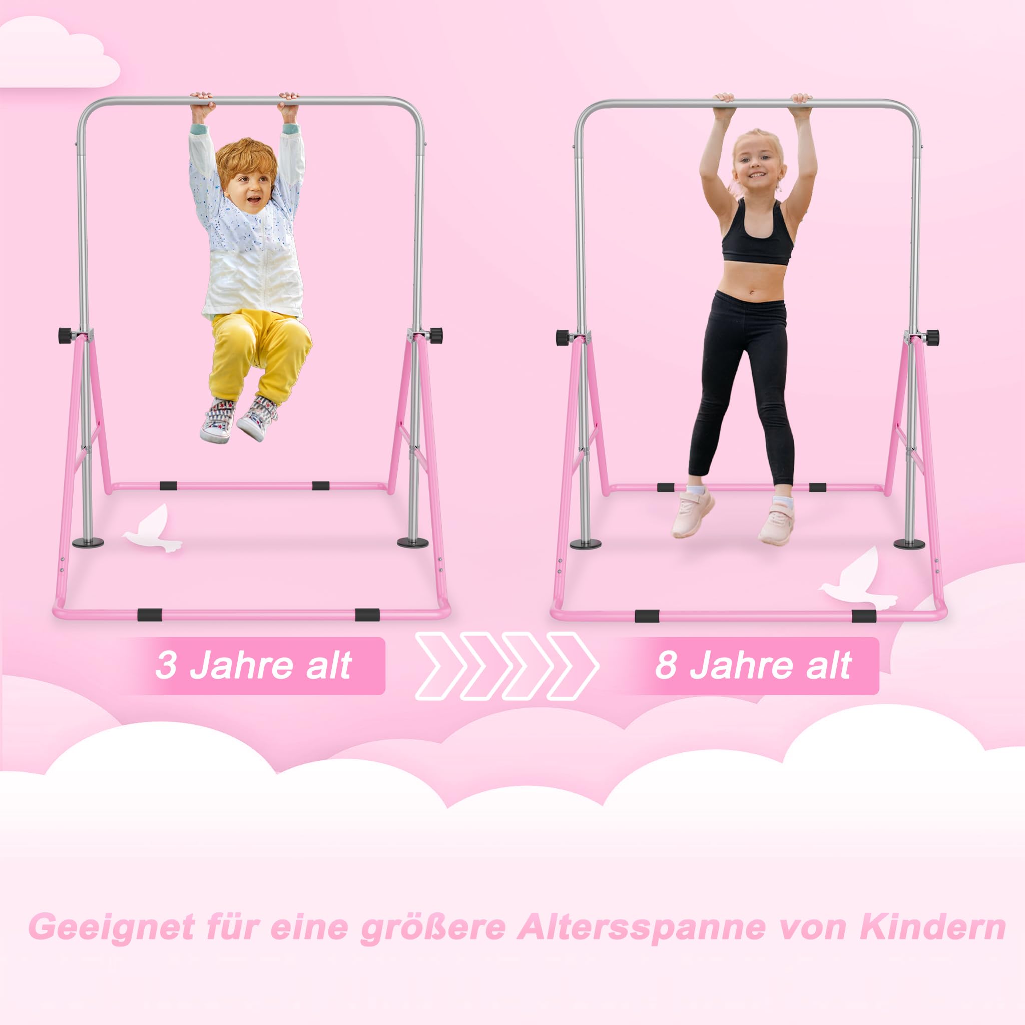 UISEBRT Asta da ginnastica regolabile per bambini, pieghevole, altezza regolabile 91-133 cm, carico massimo 140 lbs, bar da ginnastica indoor per bambini, ideale per 3-8 anni