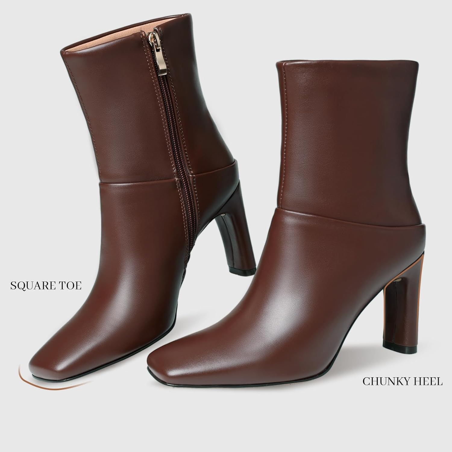 Uacllcau Ankle Boots for Women Square Toe High Heel Block Mid Calf Side Zipper Short Booties Gogo Fashion Fall Winter Boots - Image 5