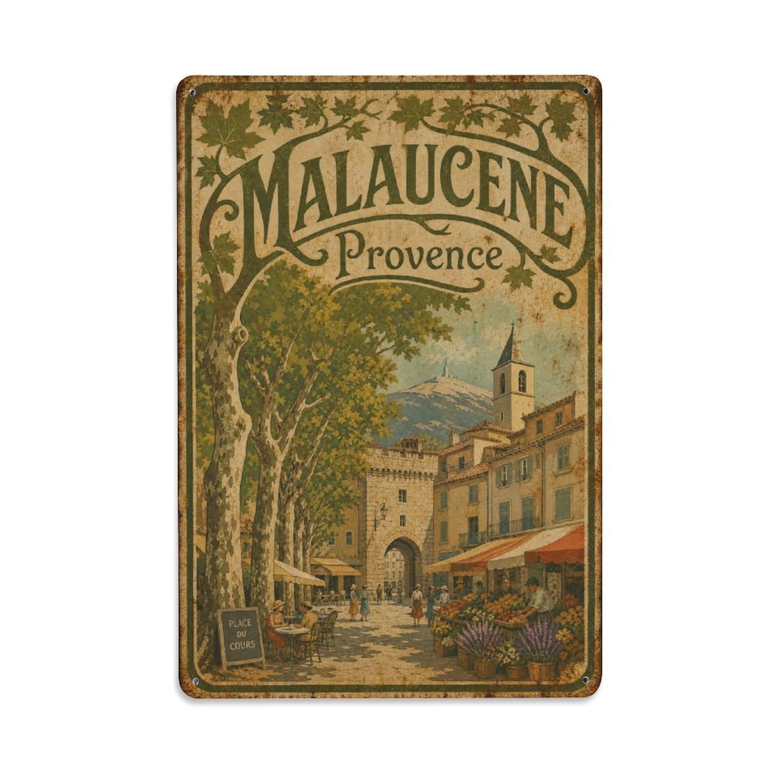 Gead 8X12inch Style Vintage Travel Malaucene Provence Village Metal Tin Sign