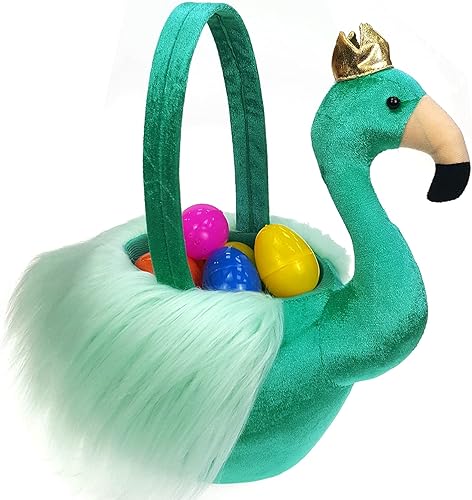 Miniatura 6 de Cesta para cacería de huevos de Pascua, flamenco con nombre bordado (flamenco azul con personalización)