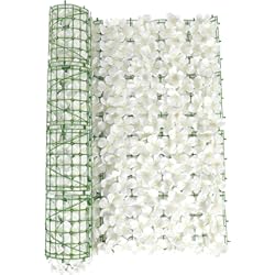 Muro Falso Exterior Ivy - Paneles de Enrejado para Valla de privacidad, diseño de Flores, para decoración de Boda, para jardín, Patio, Valla de privacidad, Flores Artificiales, Enrejado, Hojas Falsas, Blanco, 0.5 x 3 m