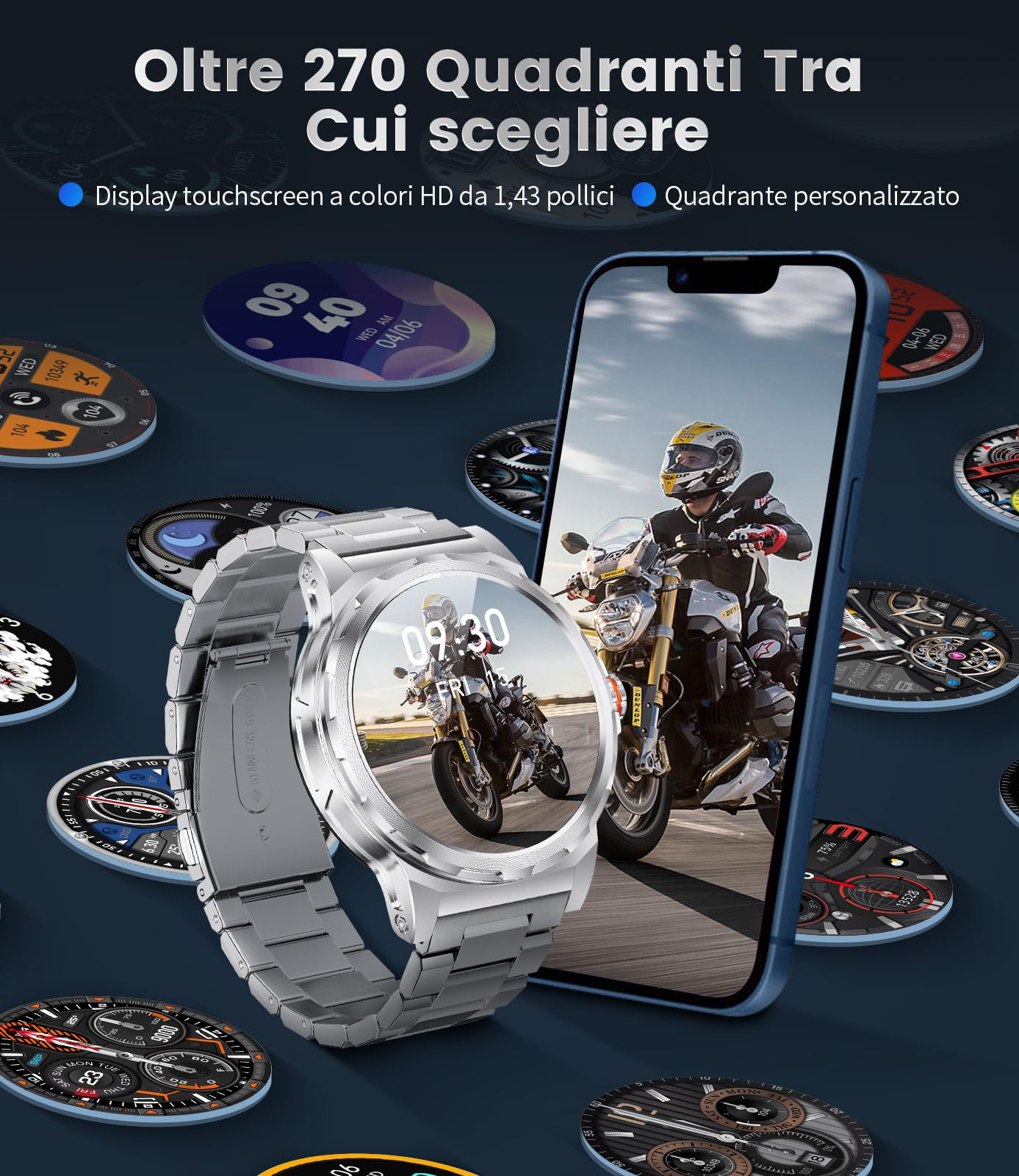 LIGE Orologio Smartwatch Uomo, 1.43" HD, IP68, 120+ sport, Bluetooth | AMOLED Display, 360mAh Batteria, Monitor Salute 24/7, Chiamate e Notifiche, Compatibile Android/iOS