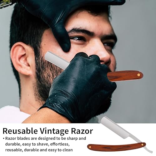 Miniatura 3 de Kit de afeitado recto de afeitado, kit de herramienta de peluquería para hombres, incluye maquinilla de afeitar de borde recto con refuerzo de