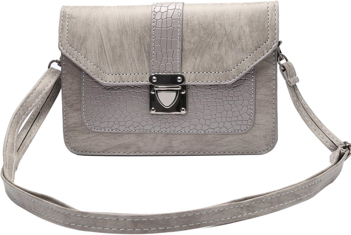 Tramzzd M Premium Ladies PU Leather Messenger Satchel Bag Mini Crossbody Shoulder Bag Cellphone Pouch (Grey)