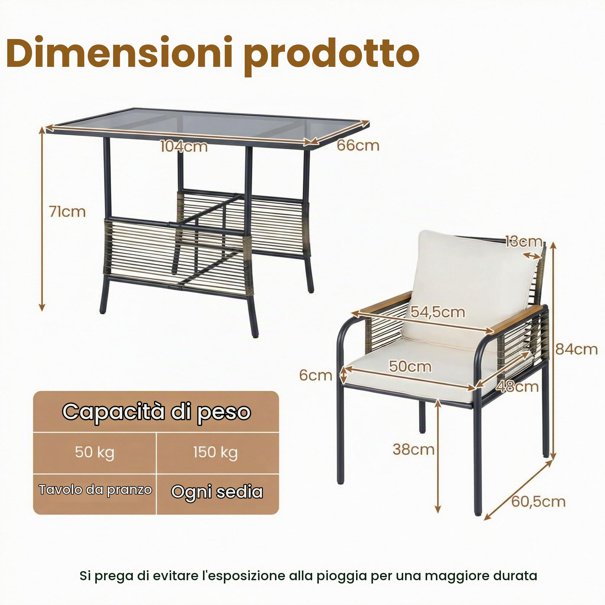 LIFEZEAL Set giardino 3 pezzi in rattan, set tavolo e 2 sedie con cuscini, set bistrot da terrazza per balcone, veranda, giardino, cortile