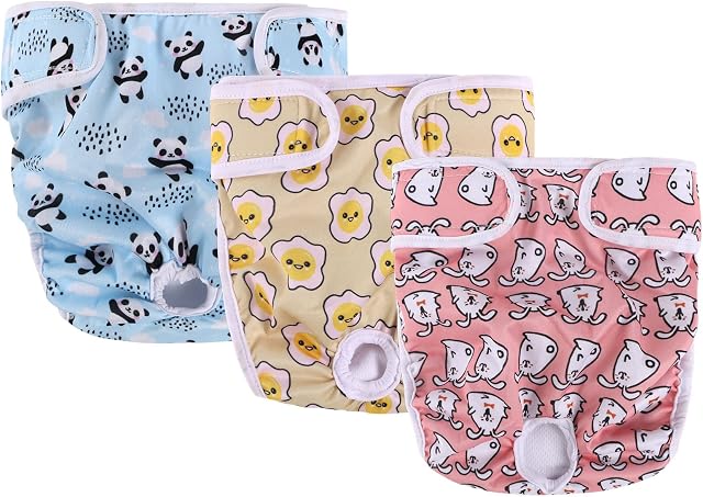 VSSHE Reusable Dog Diapers, 3 Pack Super Absorbent Washable Female Dog Diapers, Comfortable Eco-Friendly Pet Diapers Sanitary Panties, Incontinence Dog Nappy Pants for Small/Medium/Large Dogs(S)