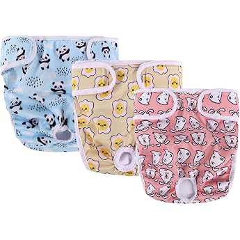 Reusable Dog Nappies Pack of 3 Highly Absorbent Female for Women Washable Dog Nappy Absorbency Adjustable Incontinence Dog Protective Trousers for Female Dogs S