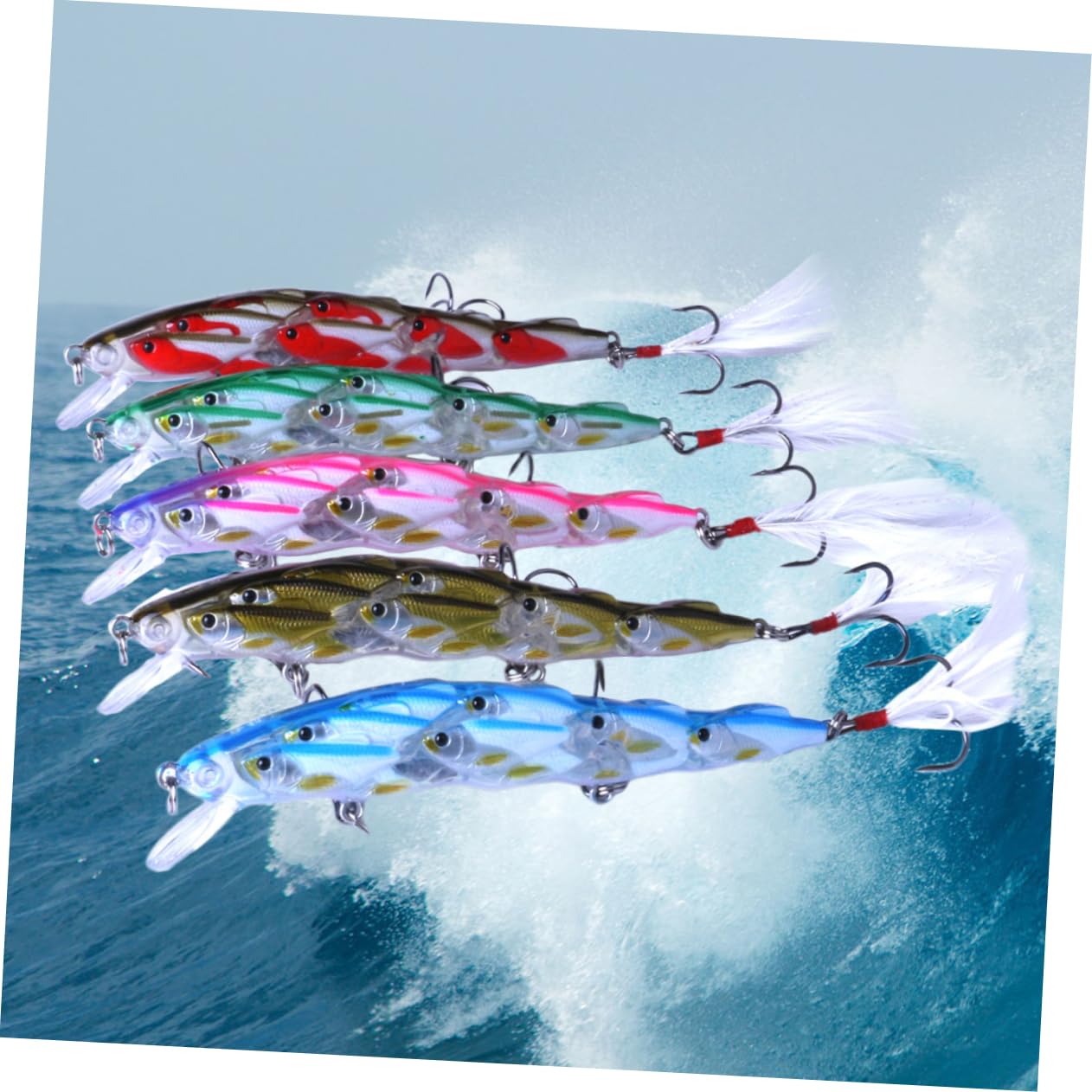 Hemobllo 5pezzi Esche Artificiali Plastica per Pesca Mare Lago e Fiume Esca Imitativa Lifelike con Occhi per Attirare Grandi Pesci per Appassionati di Pesca