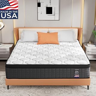 CA King Mattress 14" Hybrid Mattress - Medium-Firm Support - Made in USA - Individually Pocketed Coils & CertiPUR-US Foam - Fiberglass-Free - Bed in a Box - Amazon product rated Grade A