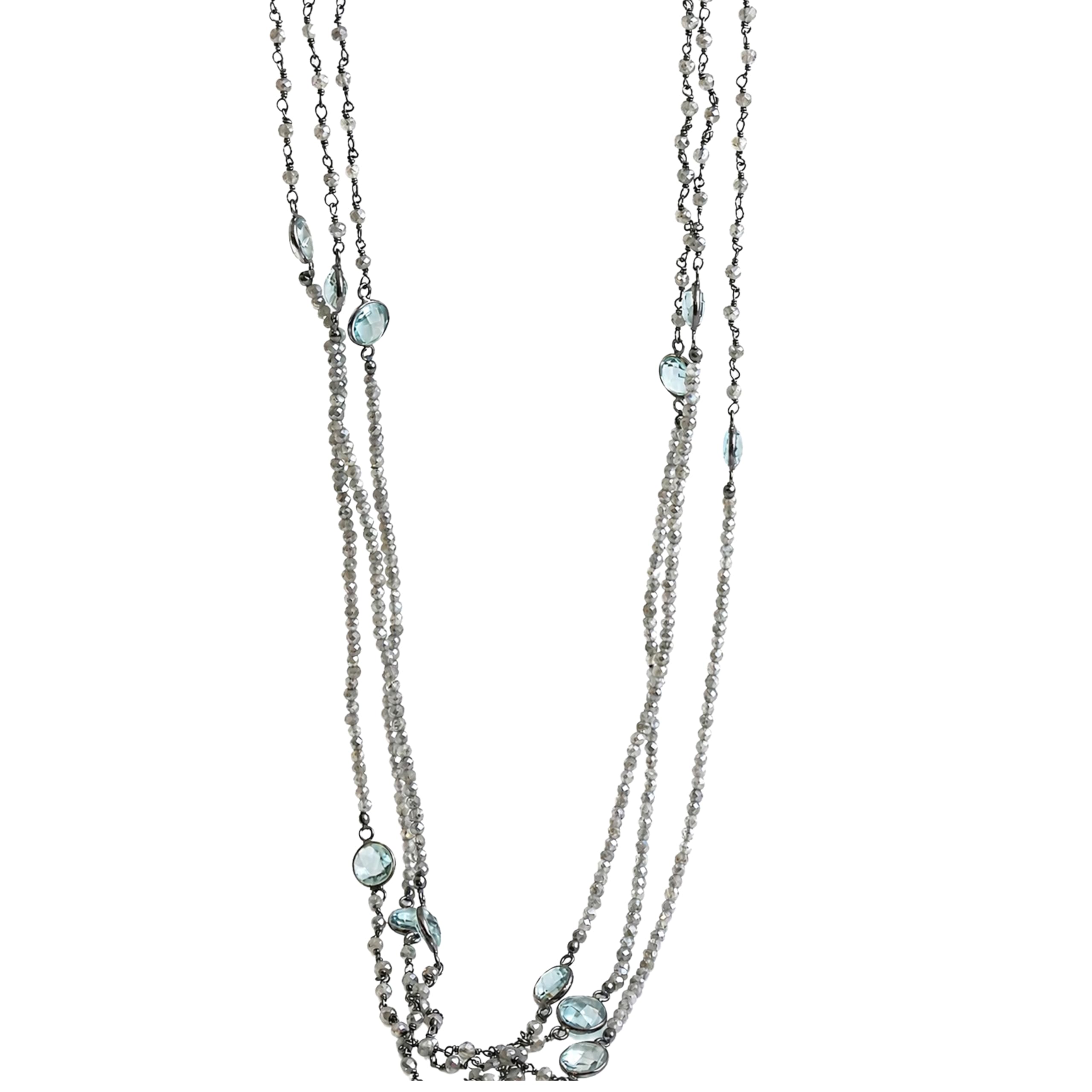 Collar de Plata de Ley Oxidada con Labradorita y Topacio Azul de 187cm