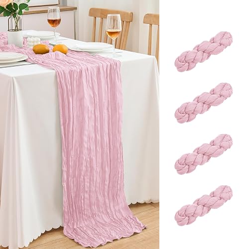 4 Pack Pink Cheesecloth Table Runner 21.5x120 Inch, Semi Sheer