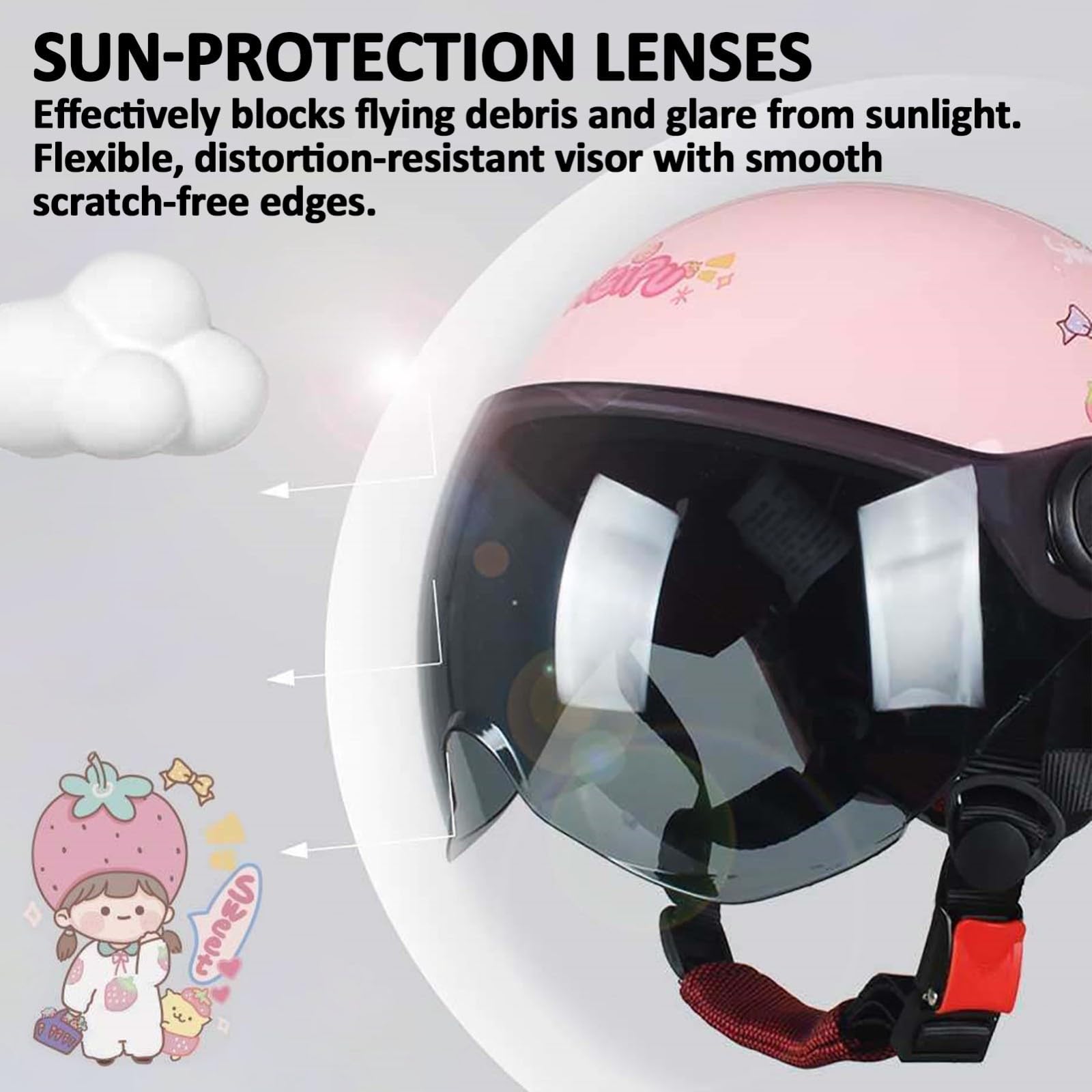 Casco De Moto Abierto con Visera Y Diseño De Dibujos Animados para Niños Y Niñas, Casco Jet para Motociclistas De 3 A 12 Años, Homologado Según La Normativa ECE 22.06