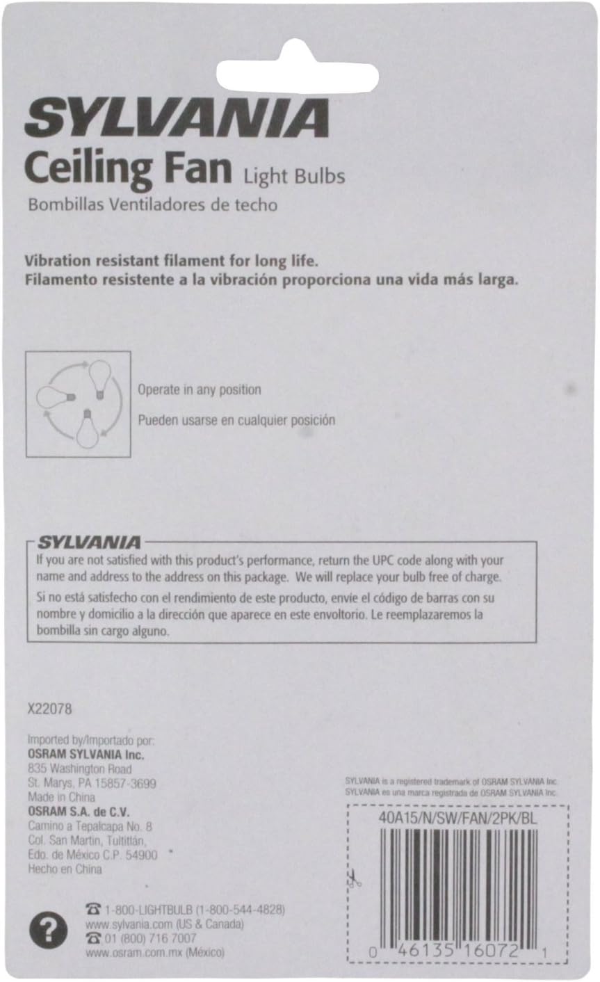 SYLVANIA 40-Watt A15 -White- Ceiling Fan Bulbs - Intermdiate Base 2-Pack X22078
