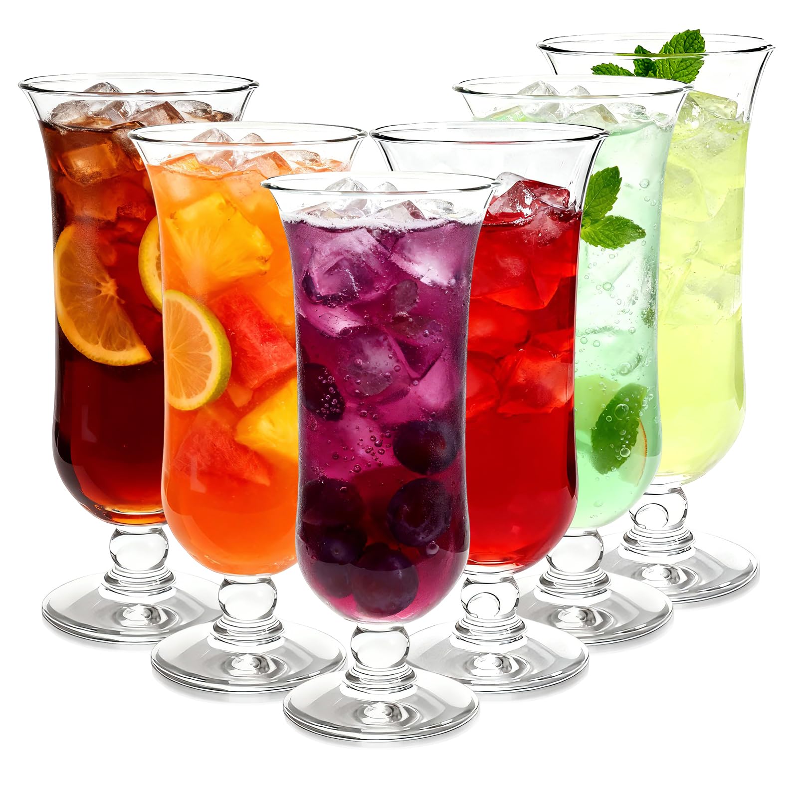 Cheardia 6 Stück Hurricane Glas, 383 ml Kunststoff Pina Colada Gläser Bruchfest Transparent Tulpe Trinkbecher für Säfte, Cocktails, Ganzkörperbier, tropische Getränke, Wasser, Getränke