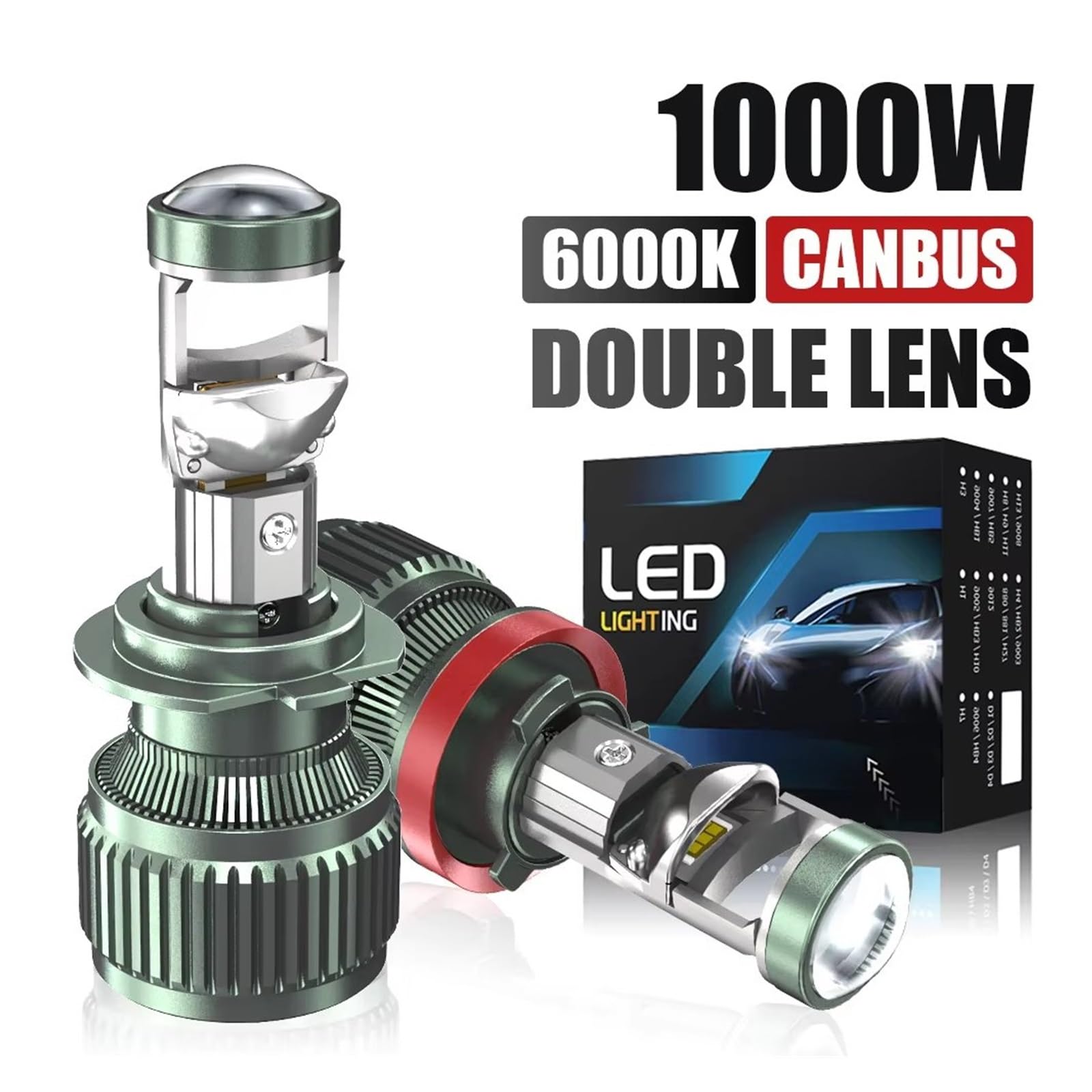 Montaje Faros H11 H4 1000W CANBUS Bombillas De Lente Proyector LED Para Coche 1200000LM Faros 9005 9006 H7 6000K Blanco 12V 24V Faro Automático
