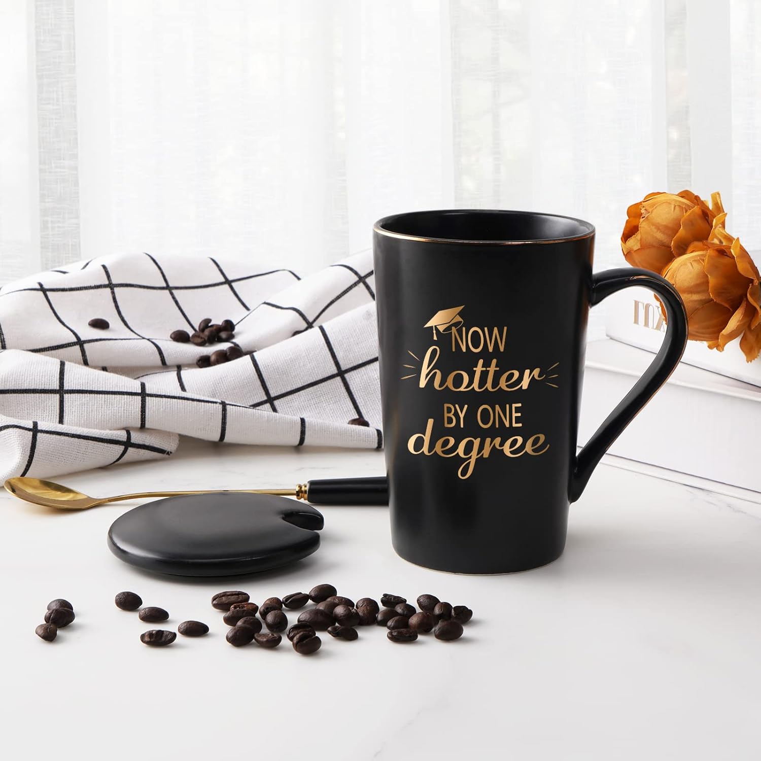 YHRJWN Christmas Graduation Gifts, Now Hotter By One Degree Coffee Mug, Graduation Gifts for Her Him Girls Friends, Christmas Gift for Masters Degree Graduates Grad College High School 14 Oz Black - Image 4
