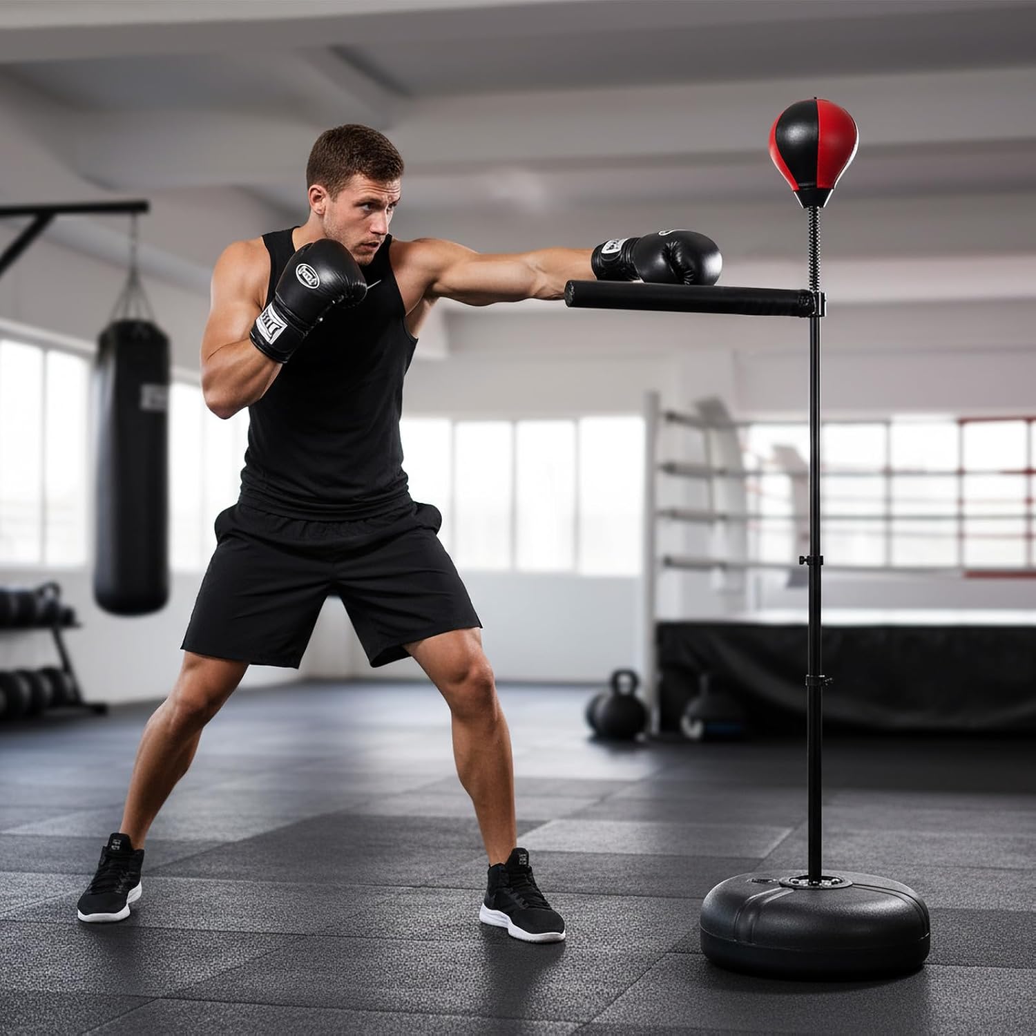 INNOLIFE Freestanding Punching Bag,Adjustable Height Home Boxing Training Equipment for Adults,Durable Boxing Bar & Stand with Stable Base for Fitness Workouts,Red - Image 7