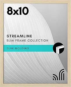 Americanflat 8x10 Picture Frame with Shatter-Resistant Glass - Streamline Collection - Thin Border Picture Frame for Tabletop and Wall Display - Hanging Hardware and Easel Stand Included - Natural Oak