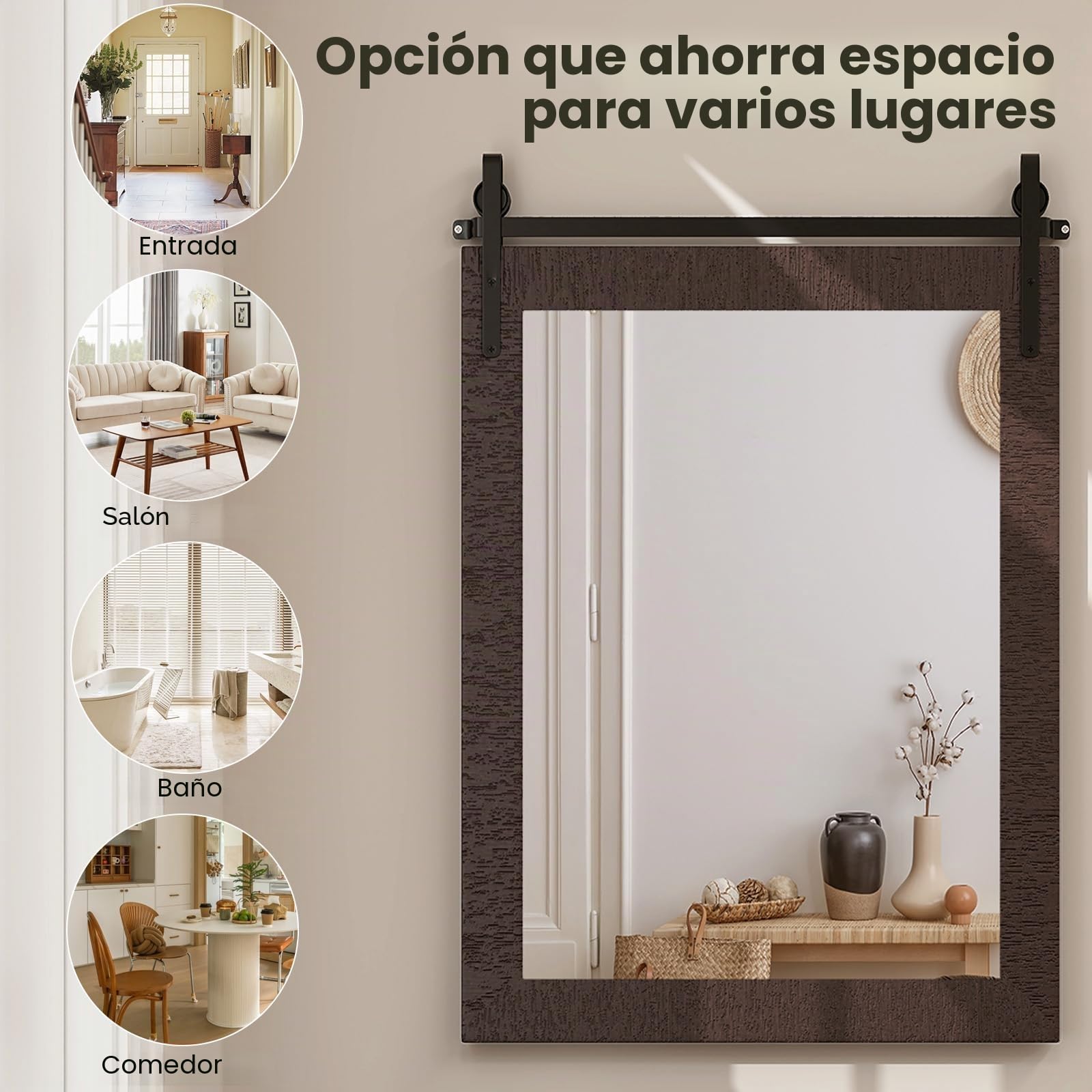 LIFEZEAL Espejo de Pared 76,5 x 57 cm, Espejo Rectangular con Marco de Madera y Soporte de Metal, Colgante Vintage para Cuarto de baño, Pasillo, salón (marrón Oscuro)