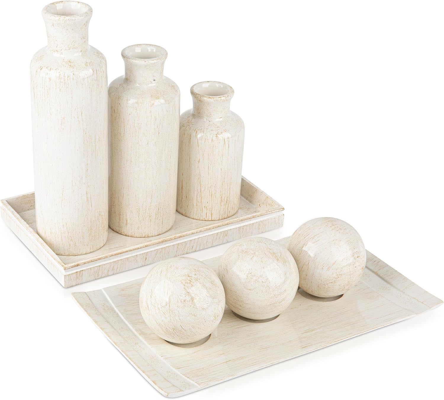 Creative Scents Rustic Luxe Home Décor – Complete Set of Decorative Tray and 3 Orbs, Set of 3 Vases and Decor Tray - Centerpiece Table Decorations for your Coffee Table Decor - Modern Farmhouse Decor