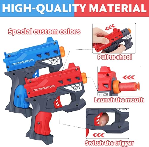 Miniatura 4 de Paquete de 2 Pistolas Blaster Juguete para Niños - con 60 Balas y 2 Pulseras, Pistolas Blaster TiopLior Juguete para Edades de 4-9 Regalos