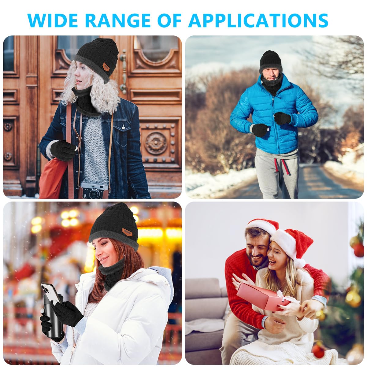 flintronic Set Guanti sciarpa Cappello 3 in 1, Berretto Invernale in Maglia Elasticizzata Calda, Sciarpa Rotonda e Set Guanti Touch Screen, Regalo per Uomo Donna